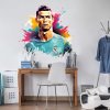 INSPIO Nálepka na stenu - Cristiano Ronaldo ľudia, šport a hudba, akvarelové nálepky, futbal žltá, červená, plnofarebný motív, tyrkysová