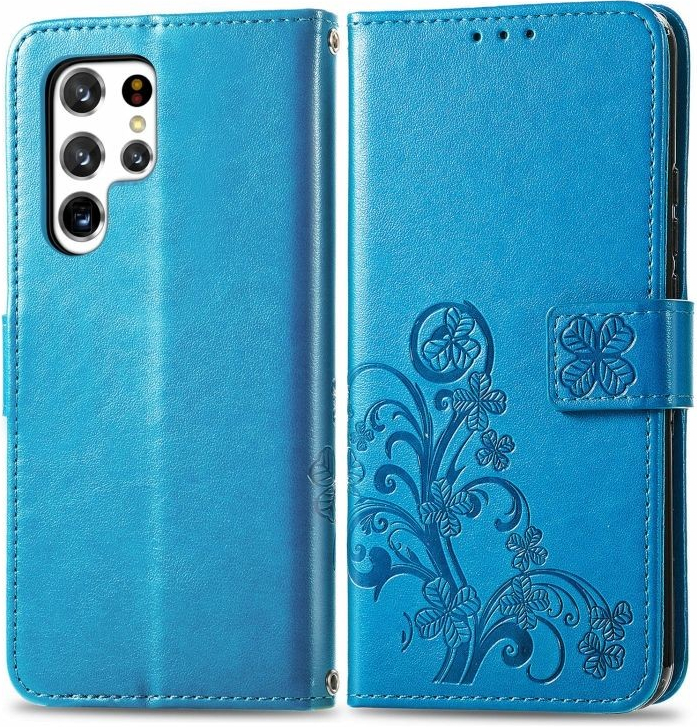 Púzdro Embossing Pattern Štvorlístok Samsung Galaxy S22 Ultra modré