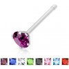 Šperky eshop - Piercing do nosa z chirurgickej ocele - rovná činka, okrúhly zirkón rôznych farieb C14.20 - Hrúbka piercingu: 1 mm, Farba zirkónu: Fialová - A