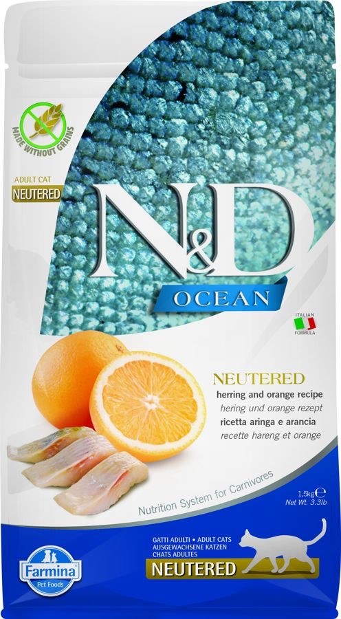 N&D OCEAN CAT NEUTERED Adult Herring & Orange 1,5 kg