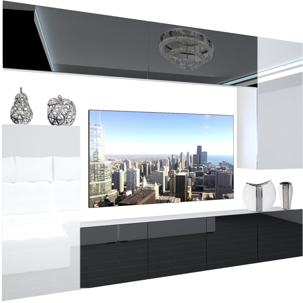 Obývacia stena Belini Premium Full Version čierny lesk LED osvetlenie Nexum 115
