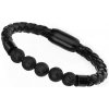 Glory Pánsky kožený náramok s lávovými kameňmi čierny 1133