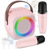 PRENOSNÝ REPRODUKTOR SADA PRE KARAOKE BLUETOOTH 2 MIKROFÓNY USB JACK PINK
