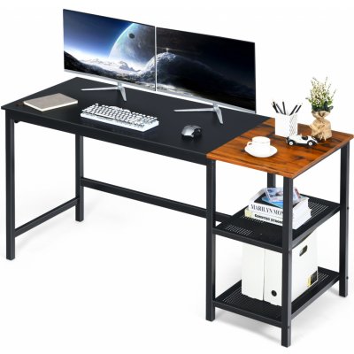 Costway Počítačový stôl COSTWAY 150 cm, stôl s odnímateľnými úložnými priehradkami, priemyselný stôl na notebook s háčikom na slúchadlá, oceľový rám, PC stôl do domácej kancelárie
