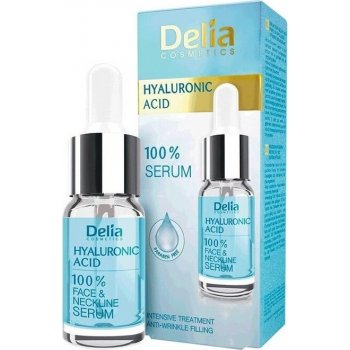 Delia Cosmetics 100% Serum Hyaluronic Acid vyplňujúce a protivráskové sérum s kyselinou hyalurónovou na tvár krk a dekolt Paraben Free 10 ml