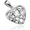 Šperky eshop - Strieborný 925 prívesok - srdce s čírym zirkónovým srdiečkom a ornamentami AC24.31