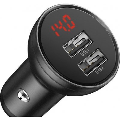 NONAME Baseus duální USB adaptér do automobilu s displejem 4,8A 24W, šedá