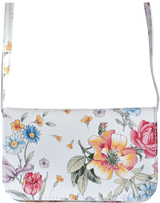 Malá kvetovaná kožená kabelka biela
