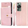 Peňaženkové kožené puzdro Zipper Bag na Huawei P60 Pro - Rose Gold