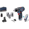 Bosch Professional GSR 12V-15 + GLI DeciLED aku vŕtací skrutkovač, 12 V, 2 Ah, 4 Ah Li-Ion akumulátor akumulátorová lampa, vr. 2x aku, vr. príslušenstva, taška