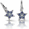 Detské náušnice Danfil hviezdičky C2228 z bieleho zlata s tmavomodrými, svetlomodrými a bielymi zirkónmi, brizúrové zapínanie