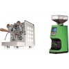 Rocket Espresso Appartamento, white, walnut + Eureka Atom 60, kawasaki green