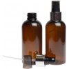 Plastová fľaša hnedá, rozprašovač čierny, strieborná lesklá obruč, 150 ml