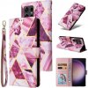 Peňaženkové 3D puzdro Marble na Samsung Galaxy S24 Ultra 5G - Fialová