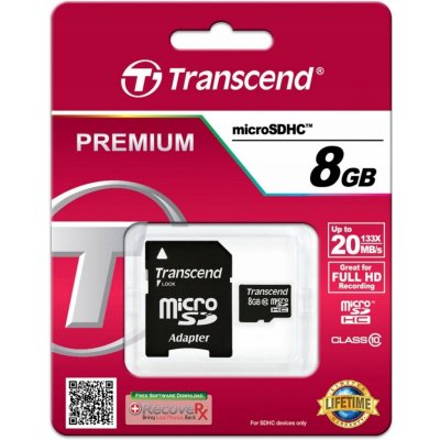 Transcend microSDHC 8GB class 10 + adapter TS8GUSDHC10