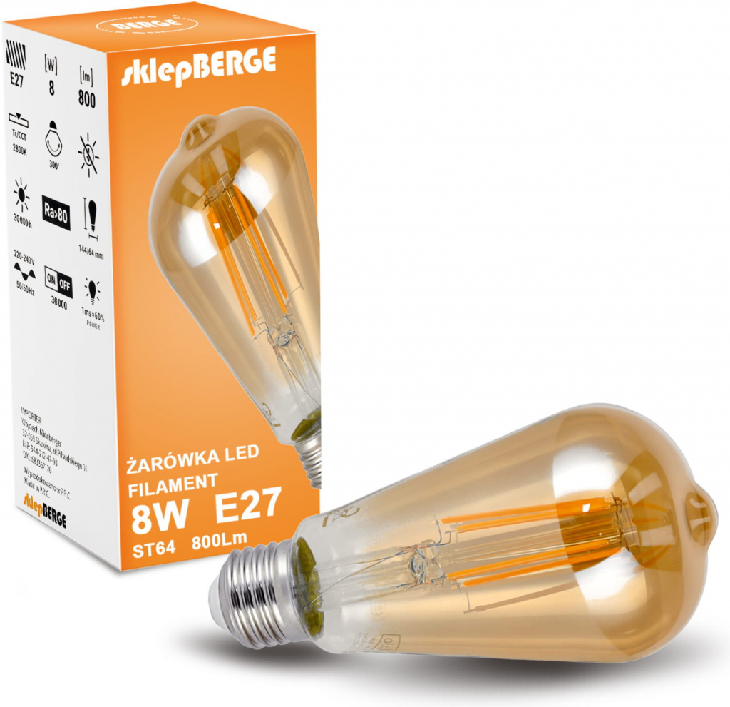 BERGE LED žiarovka E27 8W ST64 teplá biela