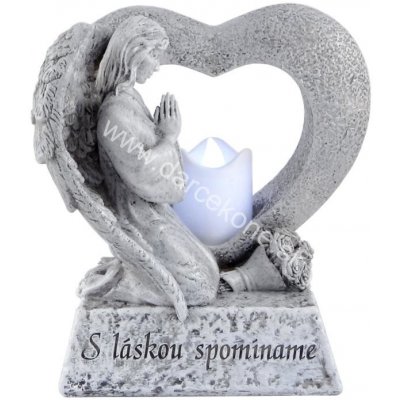 Náhrobný kameň Anjel so srdcom S láskou spomíname led sviečka 15cm