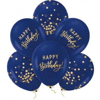 137000 PartyPal Set balónov Happy birthday Dark Blue with Gold 30cm 6ks