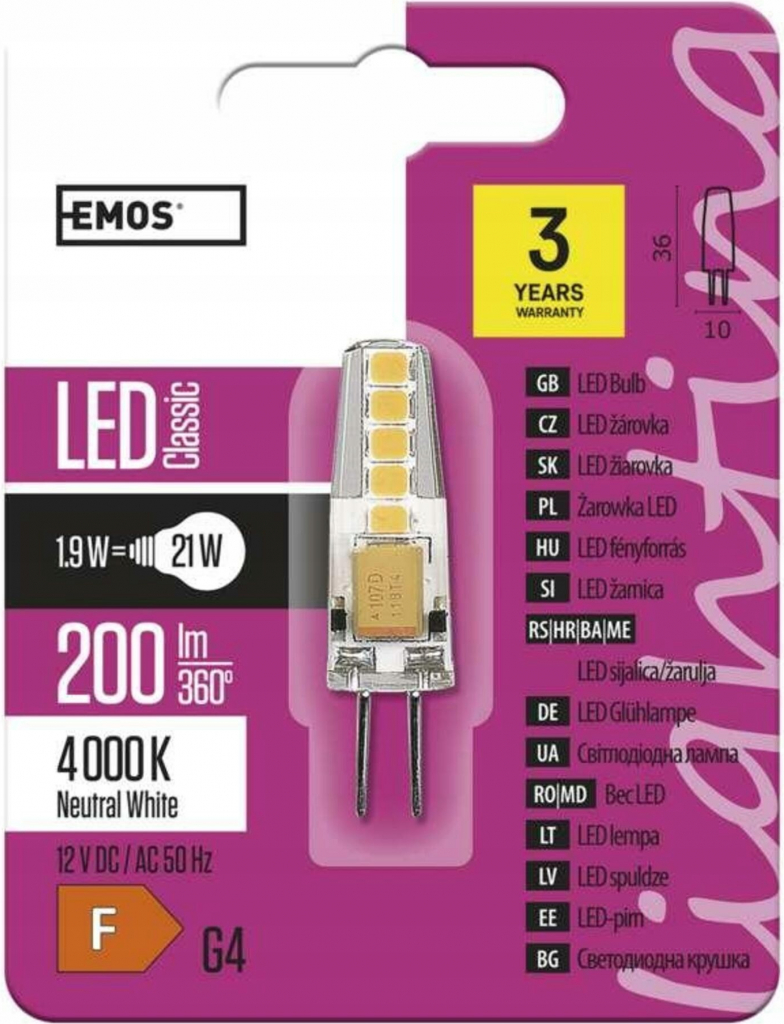 Emos LED žiarovka Classic JC 2W G4 neutrálna biela