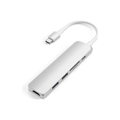 USB Hub Satechi USB-C Slim Multimedia Adapter V2 (2x USB 3.0, USB-C, HDMI, Micro SD, SD) (ST-SCMA2S) strieborná