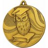 Medaila kovová Sova s knihou zlatá - ø50mm / emblém 50mm