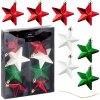 Sada nerozbitných vianočných hviezdičiek na stromček 6,5 cm, červené, zelené a biele, 8 ks