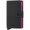 Kožené puzdro na karty SECRID Miniwallet Matte Black & fuksia čierna s ružovým prešívaním