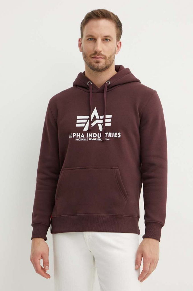 Alpha Industries Basic Hoody 178312.21 pánska bordová s kapucňou s potlačou