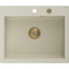 Mexen Elix, 1-korový granitový drez 600 x 500 mm, béžová, zlatý sifón, 6525601005-69-G