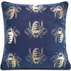 Tmavomodrá zamatová obliečka na vankúš so zlatými včielkami Šírka 45 cm | Dĺžka 45 cm modrá