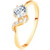 Šperky eshop - Prsteň zo žltého 14K zlata - okrúhly zirkón čírej farby, ligotavá vlnka S3GG128.28 - Veľkosť: 59 mm