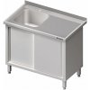 Stůl s jednokomorovým dřezem z levé strany, posuvné dveře 1400x700x850 mm | STALGAST, 980757140 inox