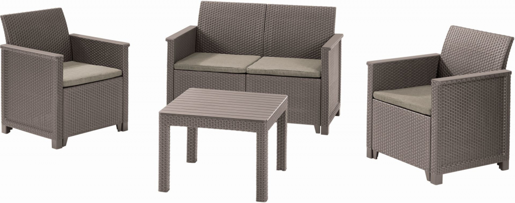 KETER EMMA 2 SEATER SOFA SET SMOOTH ARMS WITH CLASSIC TABLE cappuccino/piesková