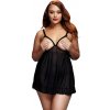 BACI Plus Size - otvorená, bodkovaná babydoll - čierna (XL-XXL)