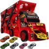 Kruzzel Truck TIR so 6 autami, červeno-čierny, plast a kov, 30x11,5x7 cm