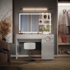 Livinity® Toaletný stolík Adela, 115 cm so zrkadlom LED a stoličkou, biely vysoký lesk