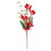Vetvička MagicHome Vianoce, s bobuľkami a šiškami, červená, zasnežená, 27 cm