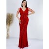 Dámske červené trblietavé spoločenské šaty s flitrami pre moletky - 44