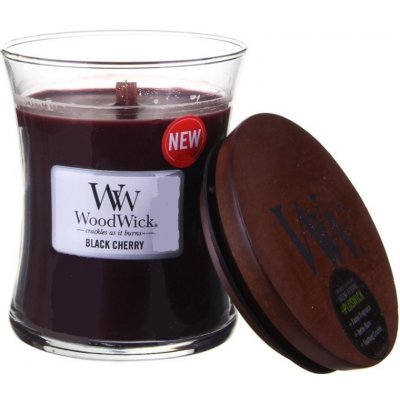 Woodwick Black Cherry - Čierna čerešňa vonná sviečka s dreveným knôtom a viečkom sklo malá 85 g