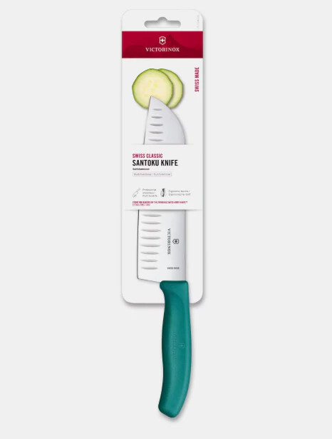 Victorinox 6.8524.17C1B Santoku kuchársky nôž, 17 cm, drážkovaná čepeľ, Blister, zelený