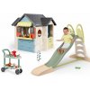 Set šmykľavka s dvojitou vlnou a domček s reštauráciou Toboggan XL Life Smoby dĺžka šmyku 230 cm a vodotryskom