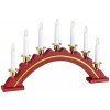 Vianočný drevený svietnik v tvare oblúka, červený, 7 sviečok, teplá biela