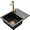 Granitový drez MEXEN ENZO s kuchynskou batériou čierna/zlatá
