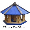 MKSTOR Drevené kŕmitko pre vtáky 72cmx55x50cm, vtáčia búdka so zásobníkom jedla, modrá