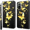 Peňaženkové 3D kožene puzdro Painting Pattern na Xiaomi Redmi Note 10/10S - Gold Butterfly
