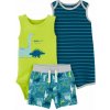 CARTER'S Set 3dielny overal letný kr. rukáv, body bez rukávov, kraťasy Stripes Dinos chlapec 9m