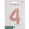 PartyDeco Fóliový balón narodeninové číslo 4 béžový 72 cm