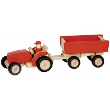 Goki Drevený traktor s prívesom červený
