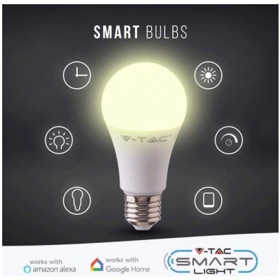 V-TAC SMART LED žiarovka E27 A65 9W RGB + teplá biela