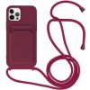 AppleKing silikónový kryt so šnúrkou a kapsou na karty pre iPhone 11 Pro - vínový - možnosť vrátiť tovar ZADARMO do 30tich dní